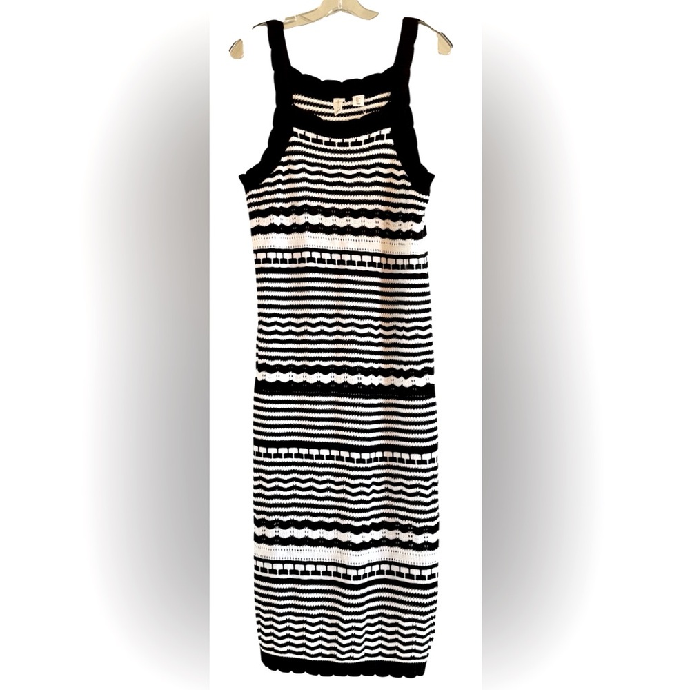 Joie Dress Womens Large Black White Knit Sleeveless Striped Midi Tank Resort New